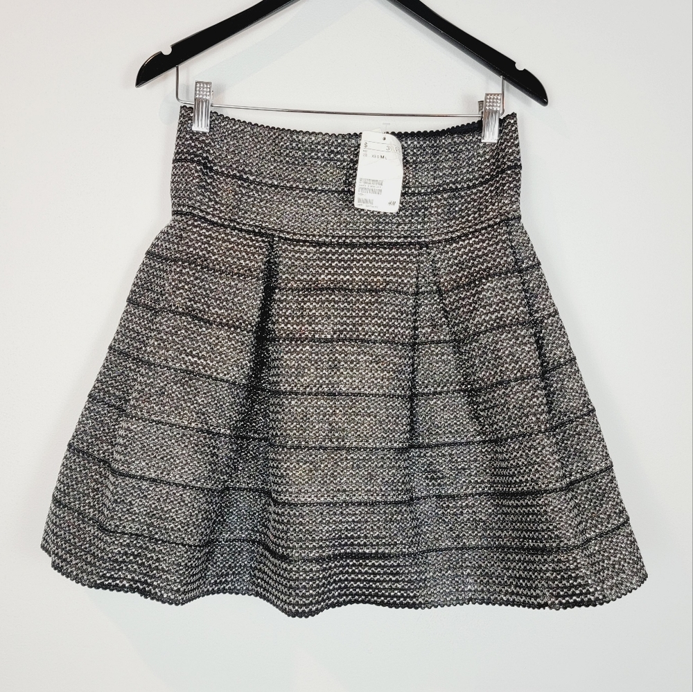 NWT H&M Metallic Pleated High-Rise Skater Skirt Medium a0404